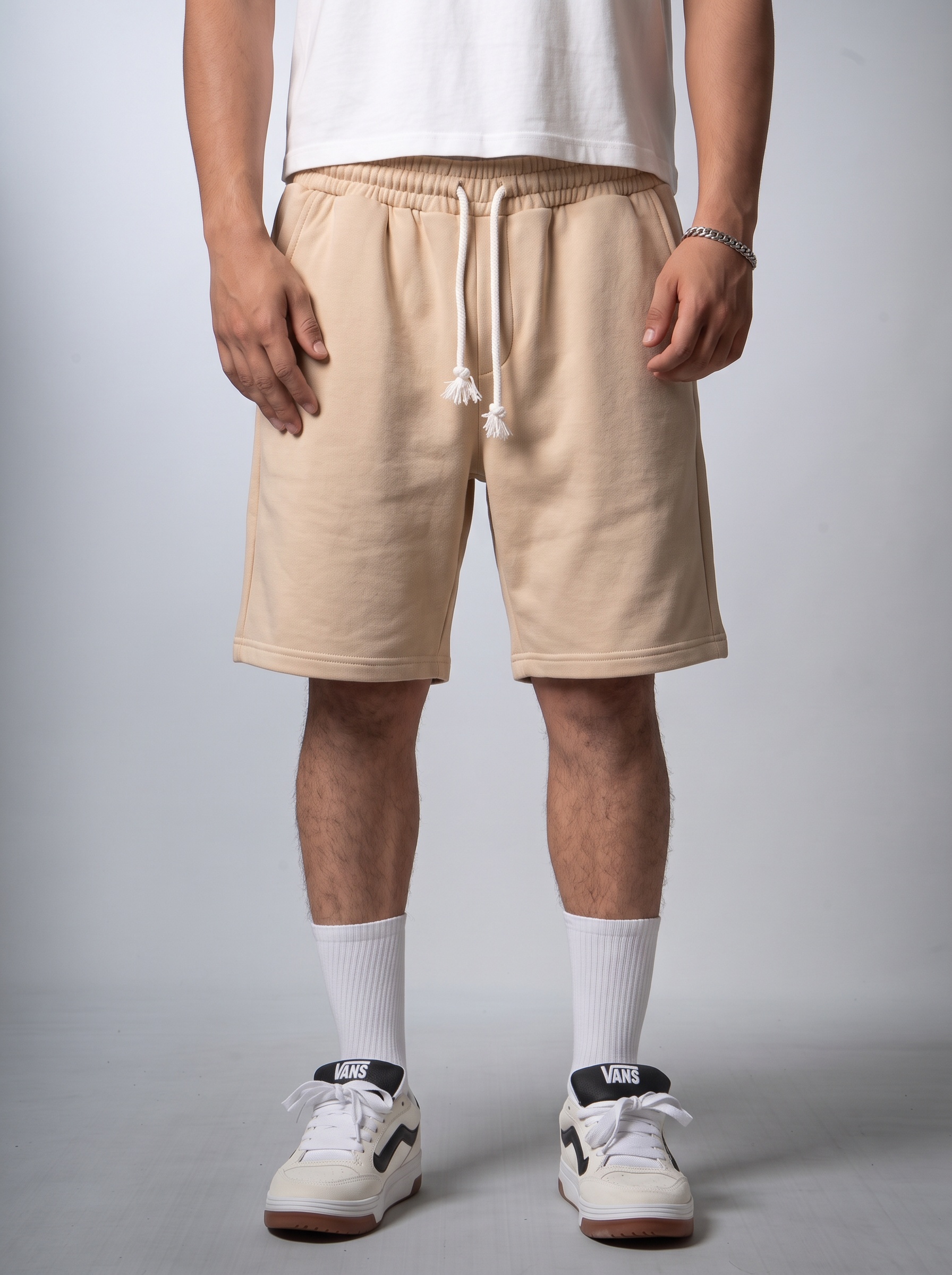 Bej Diagonal Baggy Şort